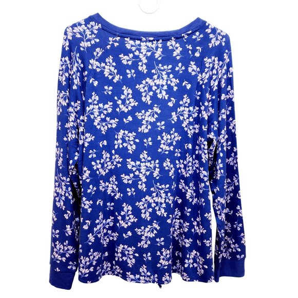 Lacey Chabert Collection Blue Floral Long Sleeve Tie-Front Womens Top Size M - Picture 2 of 10